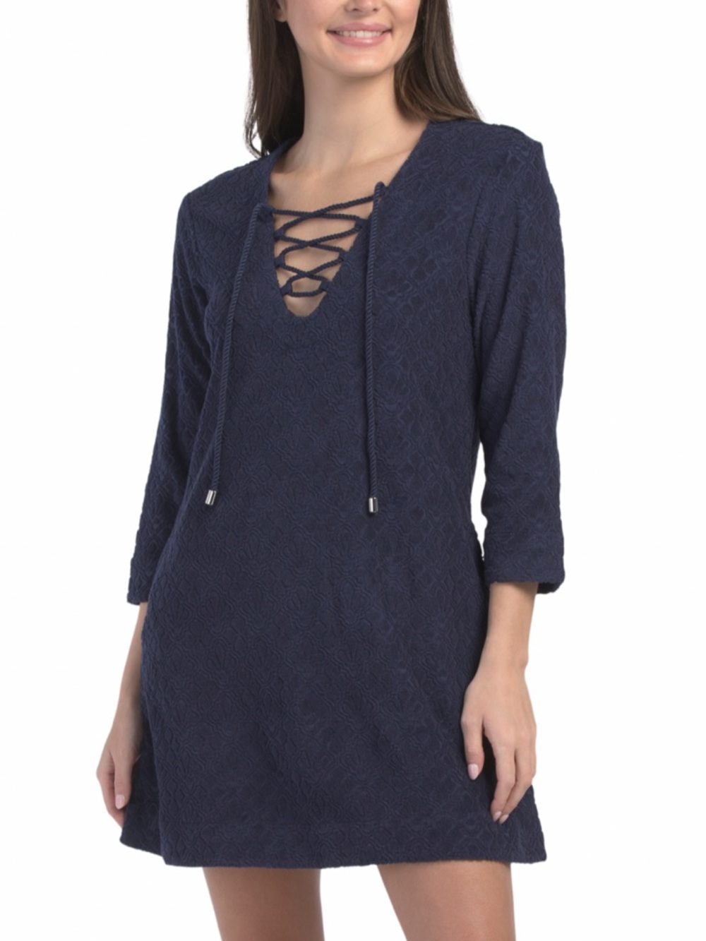 Tommy Bahama Navy Lace-Up V-Neck Swim Coverup